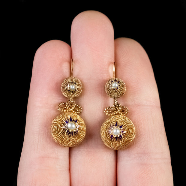 Antique Victorian Pearl Drop Earrings 18Ct Gold Circa 1900
