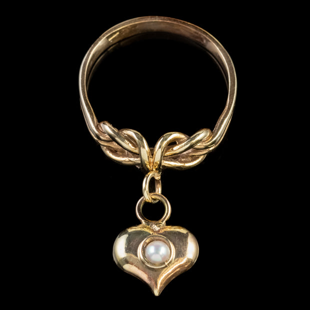 Antique Victorian Pearl Heart Charm Ring 18Ct Gold Circa 1870