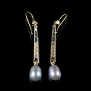 Antique Victorian Pearl Sapphire Diamond Earrings 18Ct Gold Circa 1900
