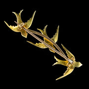 Antique Victorian Pearl Swallows Brooch 15Ct Gold Circa 1900