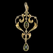 Antique Victorian Peridot Pearl Pendant 15Ct Gold Circa 1900