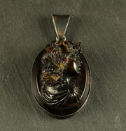 Antique Victorian Pique Tortoise Shell Sterling Silver Cameo Pendant