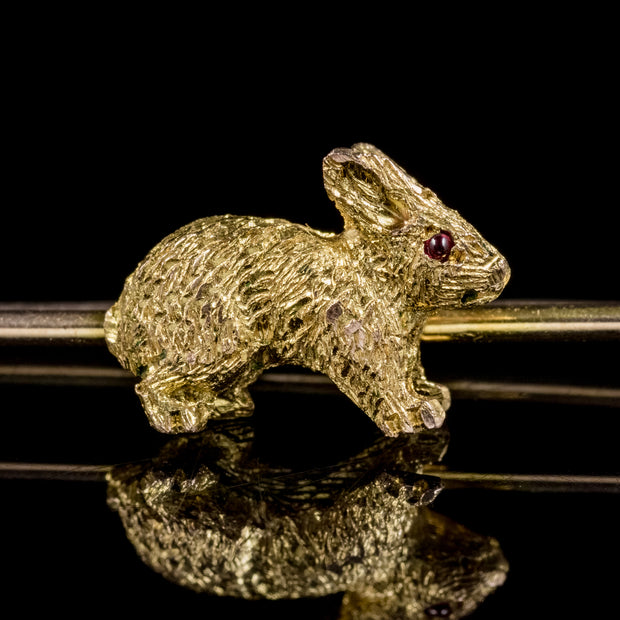 Antique Victorian Rabbit Brooch 18Ct Gold Pin Circa 1900
