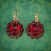 Antique Victorian Red Paste Garnet Flower Earrings Circa 1880
