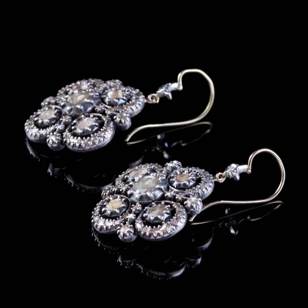 Antique Victorian Rose Cut Diamond Earrings Silver 18Ct Gold 4Ct Of Diamond Circa 1840