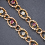 Antique Victorian Ruby Diamond Curb Bracelet 18Ct Gold Circa 1880