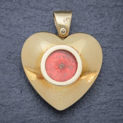 Antique Victorian Ruby Diamond Red Guilloche Enamel Heart Pendant Locket 18Ct Gold