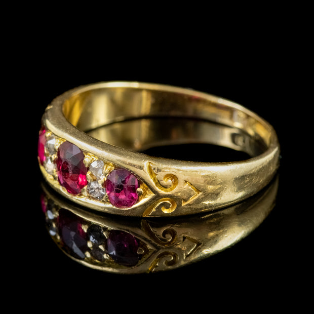 Antique Victorian Ruby Diamond Ring 18Ct Gold Circa 1894