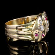Antique Victorian Ruby Diamond Snake Ring 18Ct Gold Circa 1900