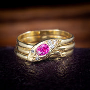 Antique Victorian Ruby Diamond Snake Ring Circa 1900