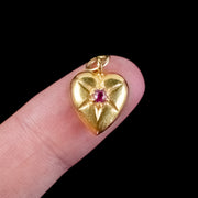 Antique Victorian Ruby Heart Pendant 15Ct Gold Circa 1880