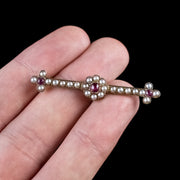 Antique Victorian Ruby Pearl Brooch 9Ct Gold Circa 1900 Boxed