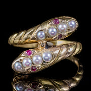 Antique Victorian Ruby Pearl Snake Ring 18Ct Gold Circa 1880