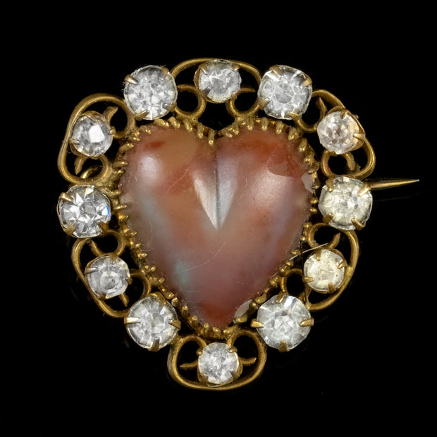 Antique Victorian Saphiret Heart Paste Stone Brooch Circa 1900