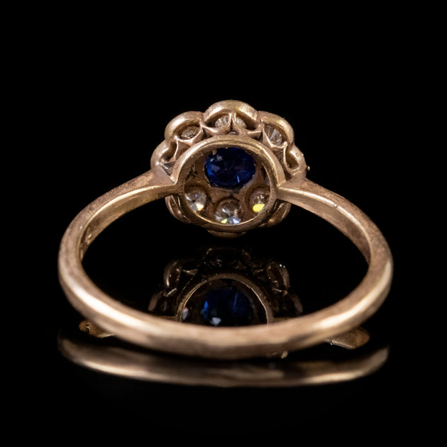 Antique Victorian Sapphire Diamond Cluster Ring 18ct Yellow Gold Circa ...