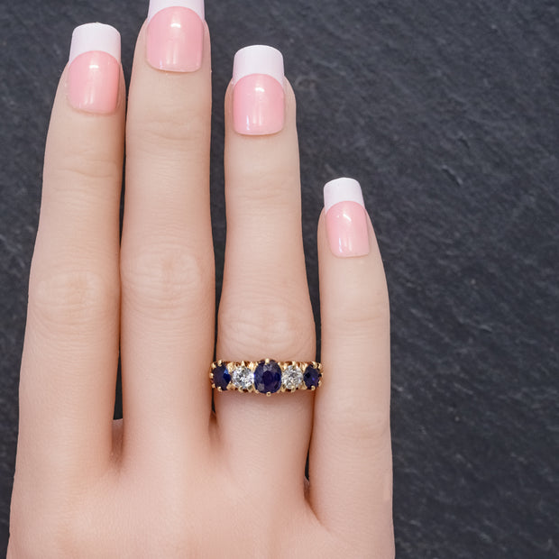 Antique Edwardian Sapphire Diamond Ring hand