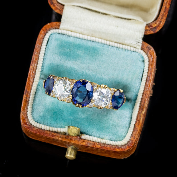 Antique Victorian Sapphire Diamond Ring 18Ct Yellow Gold Circa 1900