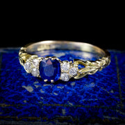 Antique Victorian Diamond Sapphire Trilogy Ring 18Ct Gold Circa 1900