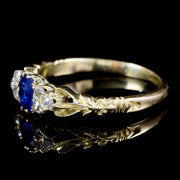 Antique Victorian Diamond Sapphire Trilogy Ring 18Ct Gold Circa 1900