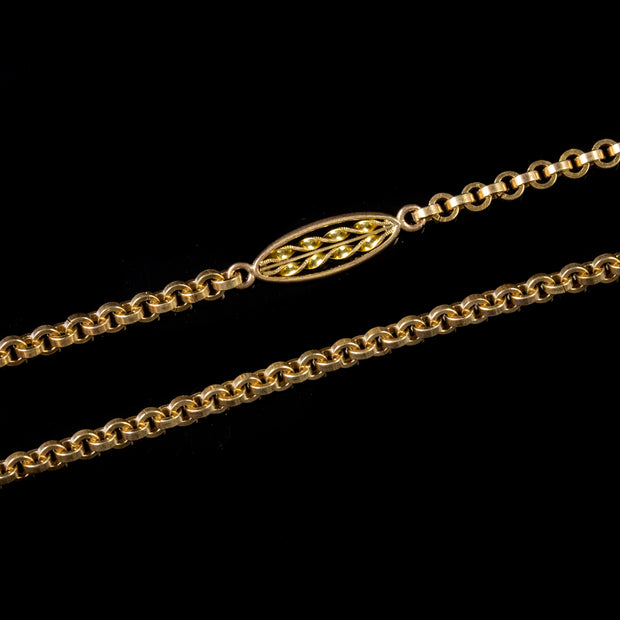 Antique Victorian French Sautoir Chain Necklace 18Ct Gold Silver Circa 1860
