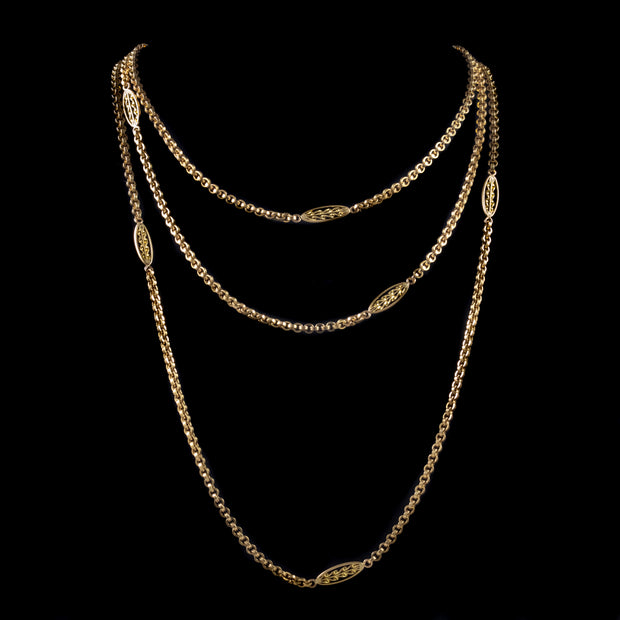 Antique Victorian French Sautoir Chain Necklace 18Ct Gold Silver Circa 1860