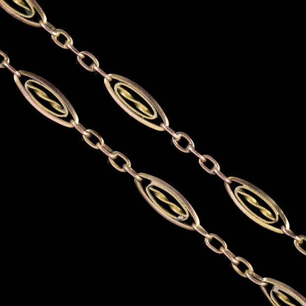 Antique Victorian Sautoir Chain Silver 18Ct Gold Gilt Circa 1900