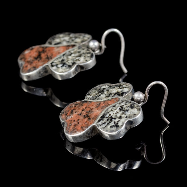 Antique Victorian Scottish Shamrock Earrings Silver Circa 1880