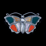 Antique Victorian Scottish Butterfly Brooch Agate Silver Circa 1860