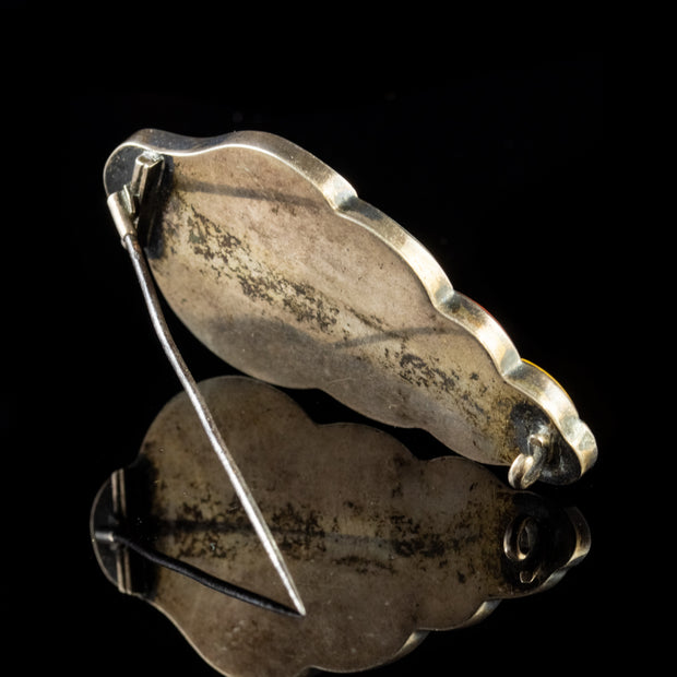 Antique Victorian Scottish Silver Shell Plaid Agate Brooch Circa 1860
