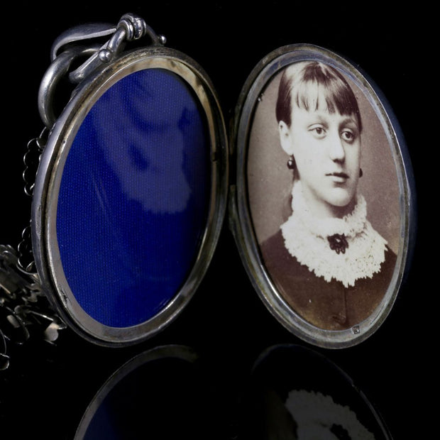 Antique Victorian Silver Locket And Collar Circa 1880