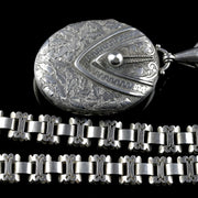 Antique Victorian Silver Locket And Collar Circa 1880