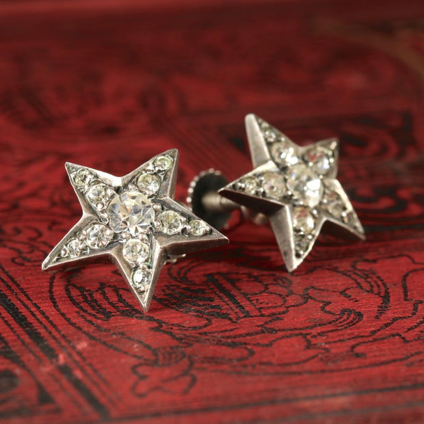 Antique Victorian Silver Screw Paste Earrings Circa 1900