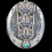 Antique Victorian Silver Turquoise Locket Circa 1880