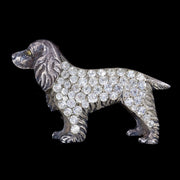 Antique Victorian Spaniel Dog Brooch Paste Stones Silver Circa 1900