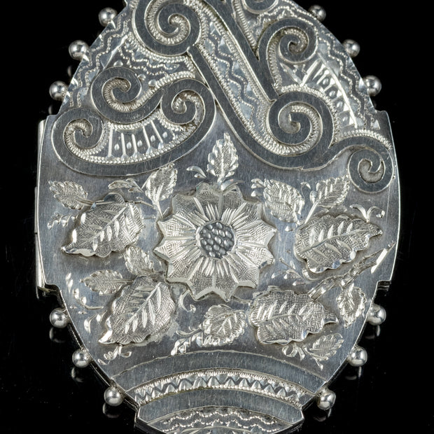 Antique Victorian Sterling Silver Floral Locket Circa 1900