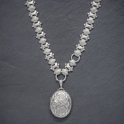 Antique Victorian Sterling Silver Locket Collar Necklace Dated 1876