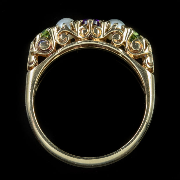 Antique Edwardian Suffragette Gold Ring Amethyst Pearl Peridot Circa 1900