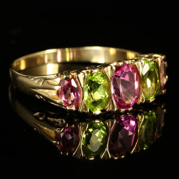 Antique Victorian Suffragette Ring Tourmaline Peridot