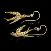 Antique Victorian Swallow Earrings Pearl Ruby 9Ct Gold Circa 1900