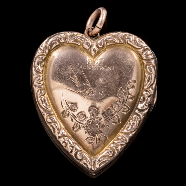 Antique Victorian 9Ct Rose Gold Round Engraved Locket Circa 1900