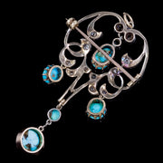Antique Edwardian Art Nouveau Turquoise Diamond Pendant Silver 18ct Gold