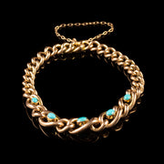 Antique Victorian Turquoise Forget Me Not Bracelet 9Ct Rose Gold Circa 1900