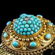 Antique Victorian Turquoise Fringe Brooch Locket 18Ct Gold Circa 1880