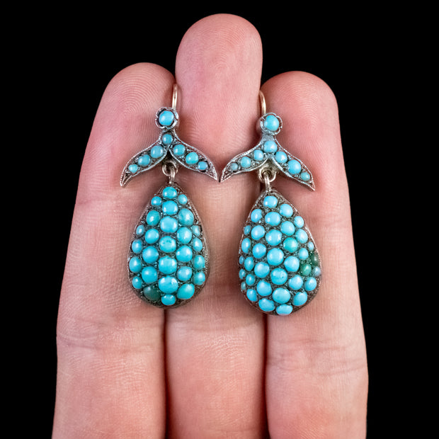 Antique Victorian Turquoise Fruit Drop Earrings 18Ct Gold Circa 1870