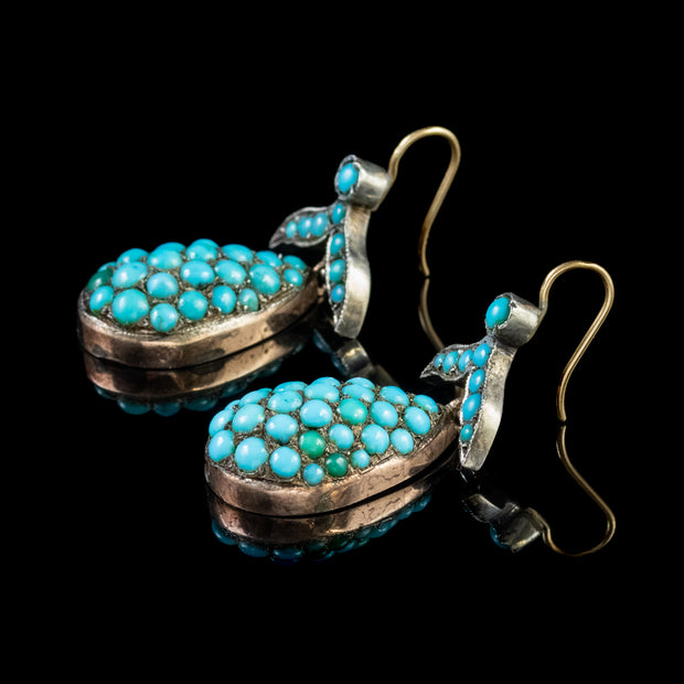 Antique Victorian Turquoise Fruit Drop Earrings 18Ct Gold Circa 1870