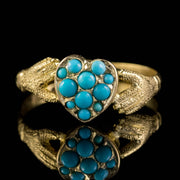 Antique Victorian Turquoise Heart Claddagh Locket Ring 9Ct Gold Dated 1872