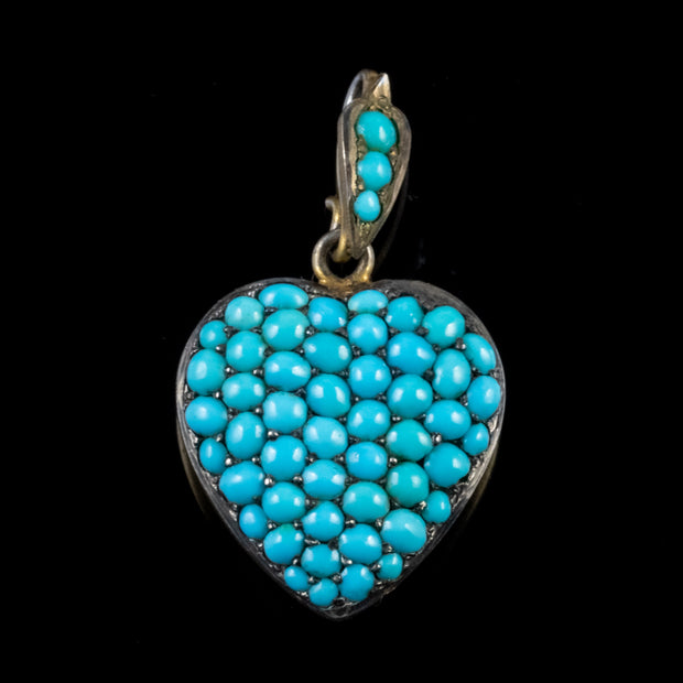 Antique Victorian Turquoise Heart Locket 18Ct Gold Silver Circa 1860