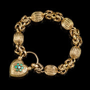 Antique Victorian Turquoise Heart Padlock Bracelet Pinchbeck Circa 1900