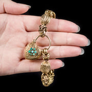 Antique Victorian Turquoise Heart Padlock Bracelet Pinchbeck Circa 1900