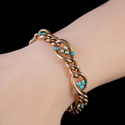 Antique Edwardian Turquoise Pearl Bracelet 9Ct Rose Gold Dated 1901